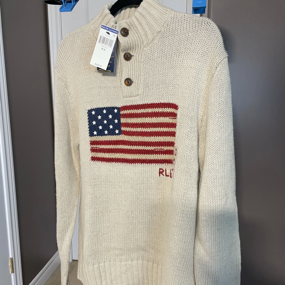 ✖️SOLD✖️ MEN’S Polo Knitted American Flag Sweater - Picture 2 of 4